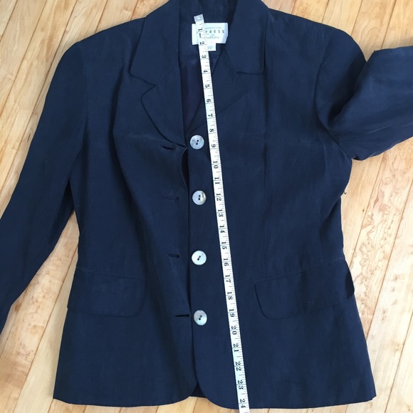 Navy silk blazer with natural shell button sz 1/2 - Picture 4 of 6